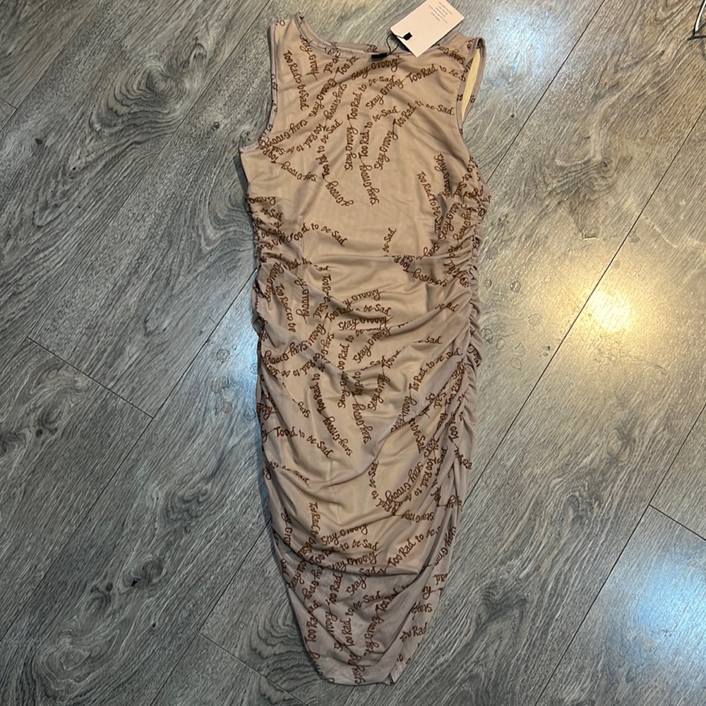 Brown/Tan Ruched Tank Midi Dress